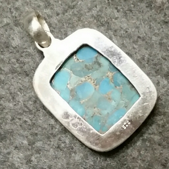 925 Silver Copper Blue Turquoise Pendant - Picture 4 of 8